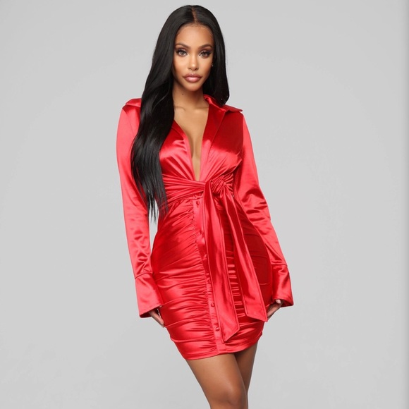 Red Silk Stretch Mini Dress - Picture 1 of 4